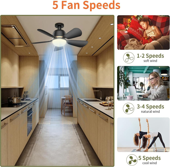 Black Socket Fan Light, Screw In Ceiling Fans with Light and Remote for Garage Bedroom Kitchen, Small Living Room Fan, Bathroom Ceiling Fan with Light-4-ErisView