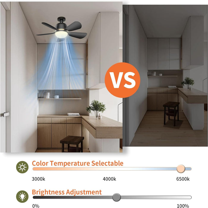 Black Socket Fan Light, Screw In Ceiling Fans with Light and Remote for Garage Bedroom Kitchen, Small Living Room Fan, Bathroom Ceiling Fan with Light-5-ErisView