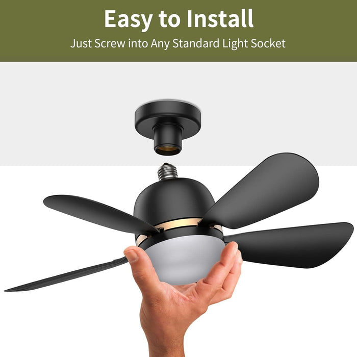 Black Socket Fan Light, Screw In Ceiling Fans with Light and Remote for Garage Bedroom Kitchen, Small Living Room Fan, Bathroom Ceiling Fan with Light-6-ErisView