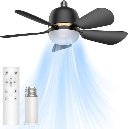 Black Socket Fan Light, Screw In Ceiling Fans with Light and Remote for Garage Bedroom Kitchen, Small Living Room Fan, Bathroom Ceiling Fan with Light-1-ErisView