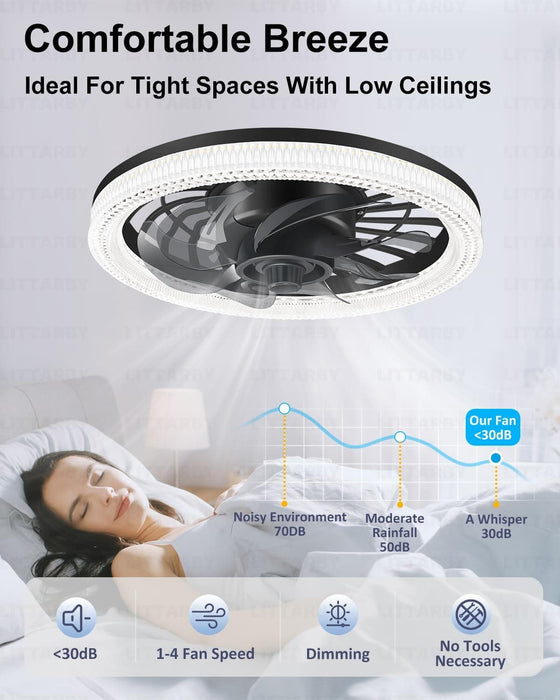 Black Socket Fan Light with Remote, Modern Flush Mount Low Profile Ceiling Fan for Bedroom Living Room Kitchen -4-ErisView
