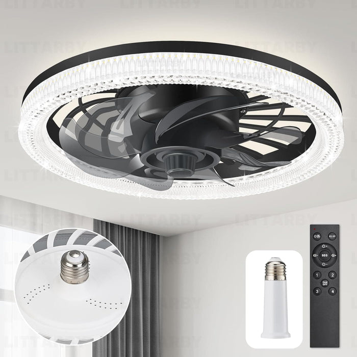 Black Socket Fan Light with Remote, Modern Flush Mount Low Profile Ceiling Fan for Bedroom Living Room Kitchen -1-ErisView