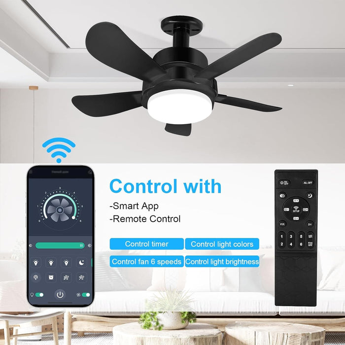 Black Socket Fan Light with Remote, Small Ceiling Fan with Lights, Screw In Ceiling Fan for Bedroom Living Room Kitchen, Garage Ceiling Fan -3-ErisView