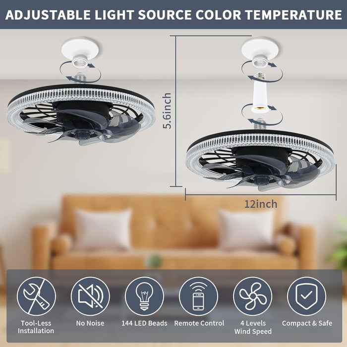 Black Socket Remote Control Ceiling Fan and Light, Flush Mount Low Profile Ceiling Fan, Dimmable Modern Fan, Bedroom Ceiling Fans-4-ErisView