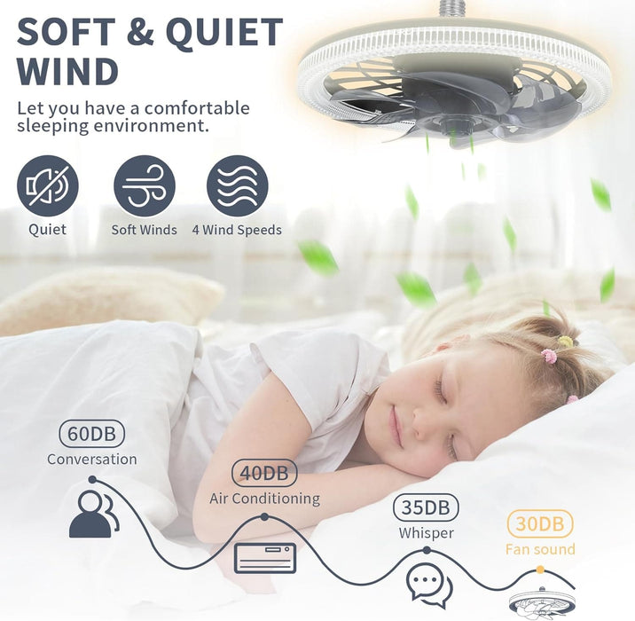 Black Socket Remote Control Ceiling Fan and Light, Flush Mount Low Profile Ceiling Fan, Dimmable Modern Fan, Bedroom Ceiling Fans-5-ErisView