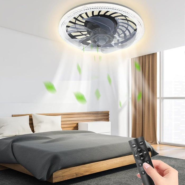 Black Socket Remote Control Ceiling Fan and Light, Flush Mount Low Profile Ceiling Fan, Dimmable Modern Fan, Bedroom Ceiling Fans-6-ErisView