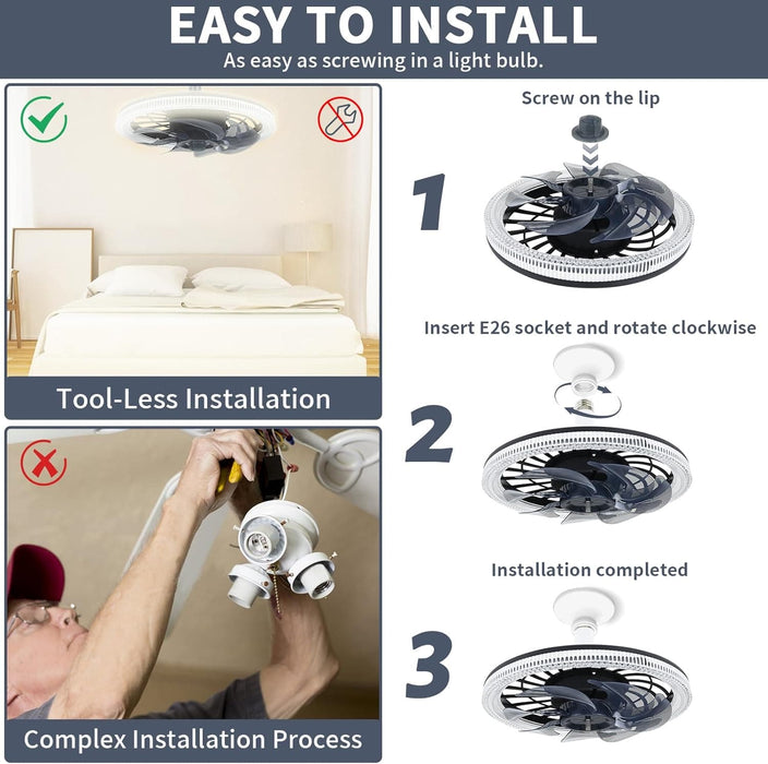 Black Socket Remote Control Ceiling Fan and Light, Flush Mount Low Profile Ceiling Fan, Dimmable Modern Fan, Bedroom Ceiling Fans-7-ErisView