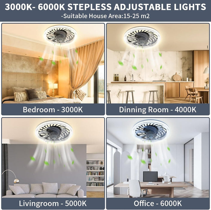Black Socket Remote Control Ceiling Fan and Light, Flush Mount Low Profile Ceiling Fan, Dimmable Modern Fan, Bedroom Ceiling Fans-8-ErisView
