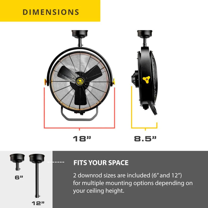 Black Yellow Corded Ceiling Fan, Flush Mount Remote Control Ceiling Fans, Garage Ceiling Fan-10-ErisView