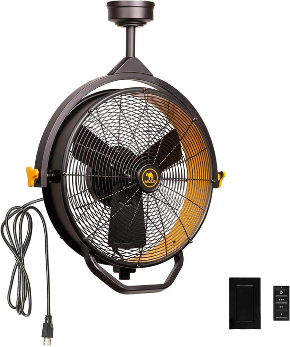 Black Yellow Corded Ceiling Fan, Flush Mount Remote Control Ceiling Fans, Garage Ceiling Fan-1-ErisView