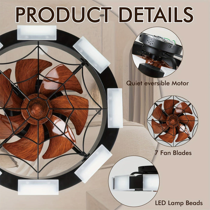 Black and White Bladeless Ceiling Fan with Light and Remote, Small Dimmable Low Profile Ceiling Fan with Reversible Blades for Bedroom Kitchen Living Room-ErisView