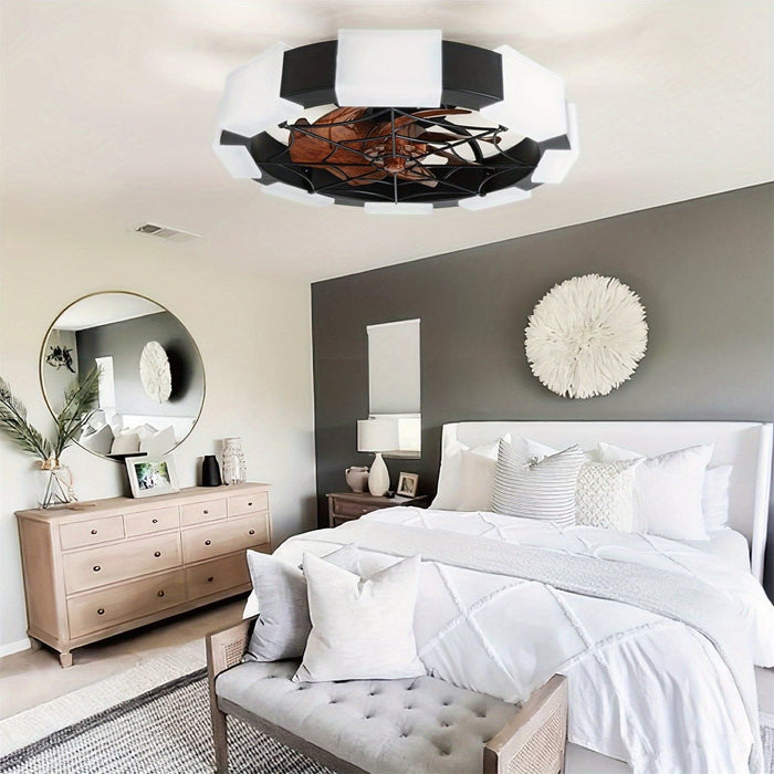Black and White Bladeless Ceiling Fan with Light and Remote, Small Dimmable Low Profile Ceiling Fan with Reversible Blades for Bedroom Kitchen Living Room-ErisView