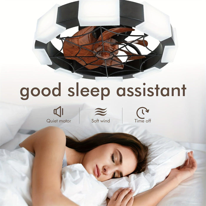 Black and White Bladeless Ceiling Fan with Light and Remote, Small Dimmable Low Profile Ceiling Fan with Reversible Blades for Bedroom Kitchen Living Room-ErisView