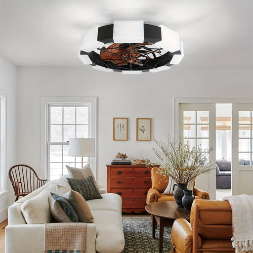 Black and White Bladeless Ceiling Fan with Light and Remote, Small Dimmable Low Profile Ceiling Fan with Reversible Blades for Bedroom Kitchen Living Room-ErisView