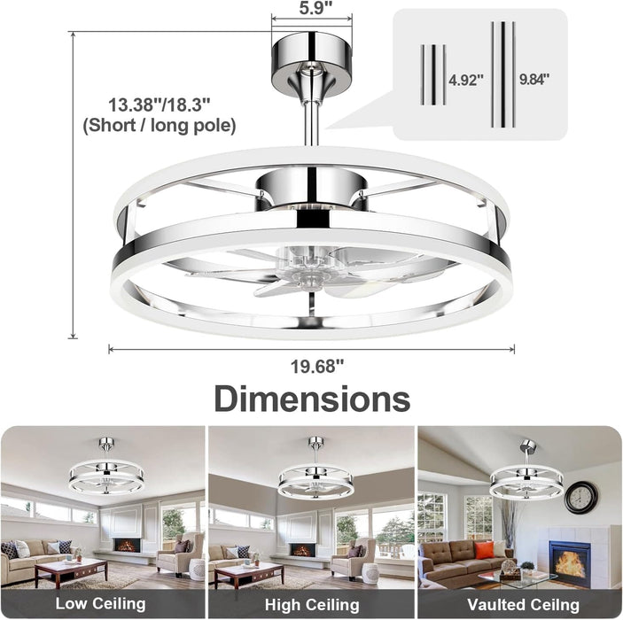 Brushed Nickel Ceiling Fan with Lights and Remote, Modern Fan with Dimmable LED Light, Bladeless Fandelier Ceiling Fan with Light for Kitchen-2-ErisView