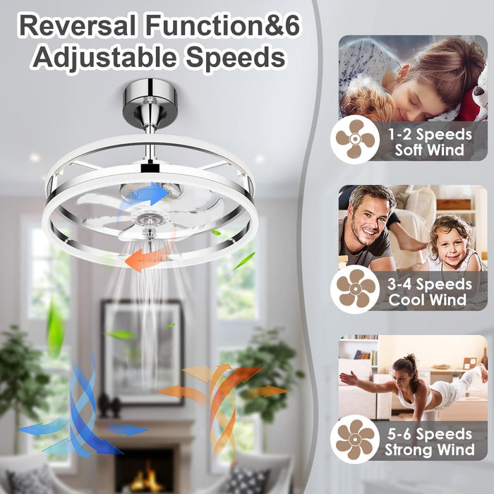 Brushed Nickel Ceiling Fan with Lights and Remote, Modern Fan with Dimmable LED Light, Bladeless Fandelier Ceiling Fan with Light for Kitchen-3-ErisView