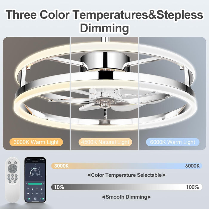 Brushed Nickel Ceiling Fan with Lights and Remote, Modern Fan with Dimmable LED Light, Bladeless Fandelier Ceiling Fan with Light for Kitchen-4-ErisView