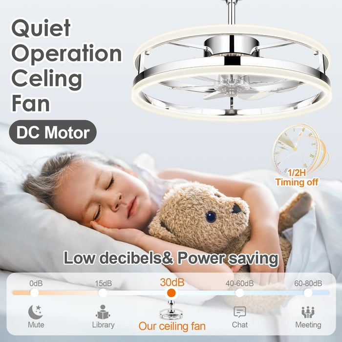 Brushed Nickel Ceiling Fan with Lights and Remote, Modern Fan with Dimmable LED Light, Bladeless Fandelier Ceiling Fan with Light for Kitchen-5-ErisView