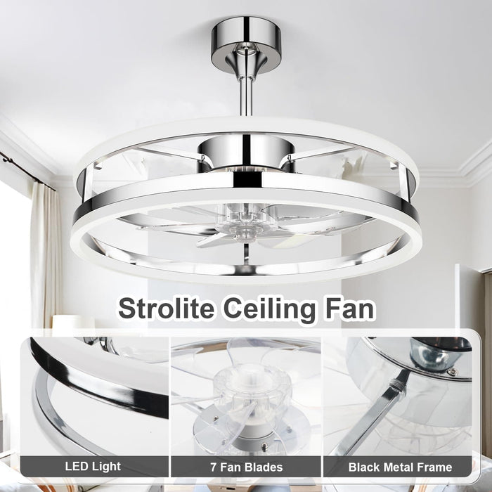 Brushed Nickel Ceiling Fan with Lights and Remote, Modern Fan with Dimmable LED Light, Bladeless Fandelier Ceiling Fan with Light for Kitchen-7-ErisView