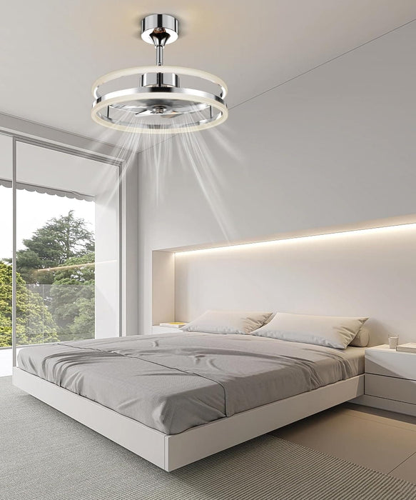 Brushed Nickel Ceiling Fan with Lights and Remote, Modern Fan with Dimmable LED Light, Bladeless Fandelier Ceiling Fan with Light for Kitchen-8-ErisView