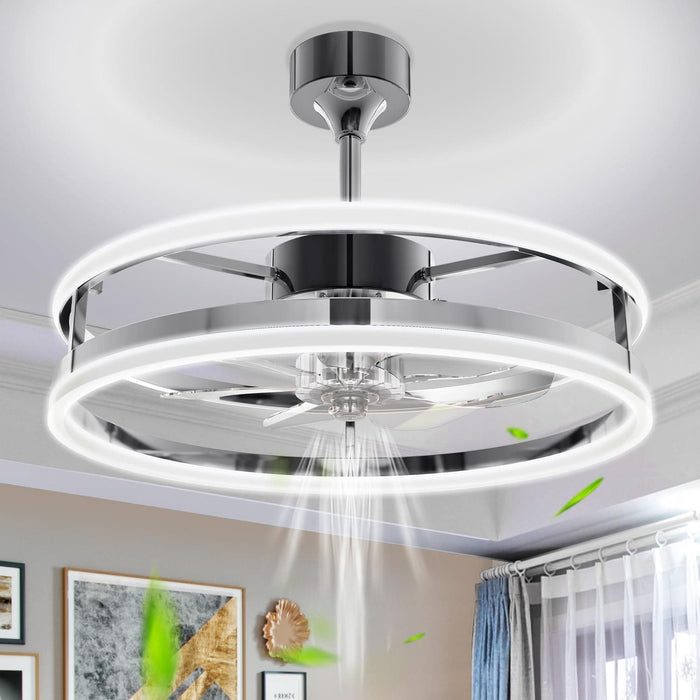 Brushed Nickel Ceiling Fan with Lights and Remote, Modern Fan with Dimmable LED Light, Bladeless Fandelier Ceiling Fan with Light for Kitchen-1-ErisView