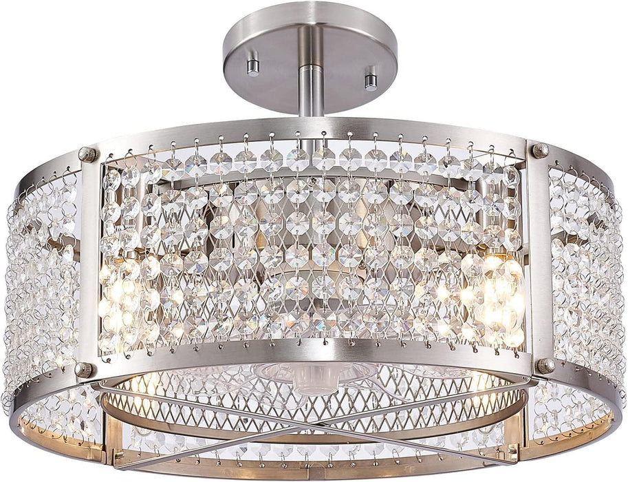 Caged Ceiling Fan with Light, Indoor Enclosed Ceiling Fan with remote Control, Crystal Modern Industrial Ceiling Fans for Living Room Bedroom Kitchen-2-ErisView