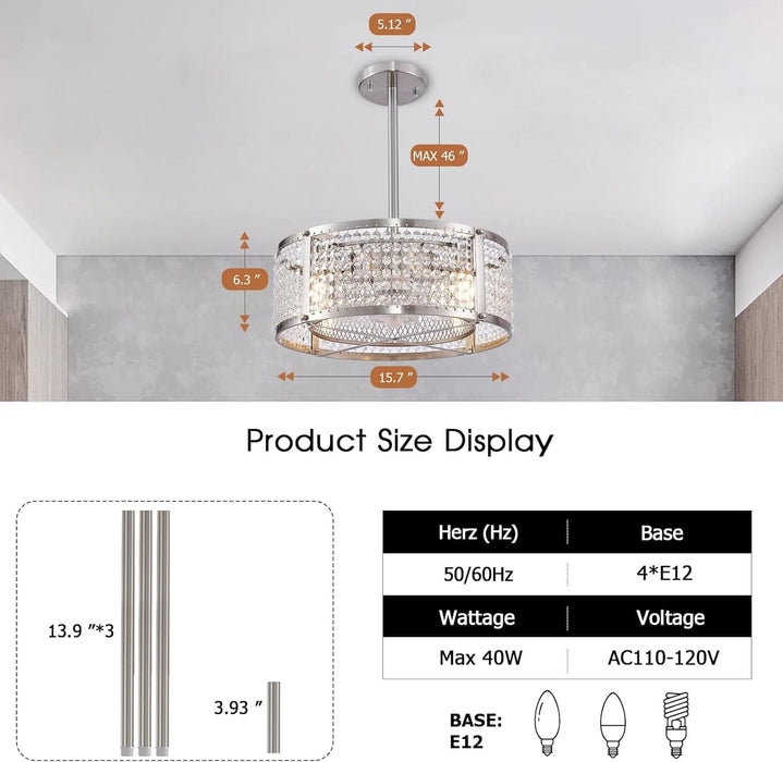 Caged Ceiling Fan with Light, Indoor Enclosed Ceiling Fan with remote Control, Crystal Modern Industrial Ceiling Fans for Living Room Bedroom Kitchen-3-ErisView