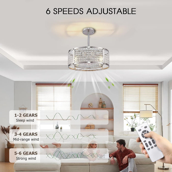 Caged Ceiling Fan with Light, Indoor Enclosed Ceiling Fan with remote Control, Crystal Modern Industrial Ceiling Fans for Living Room Bedroom Kitchen-4-ErisView