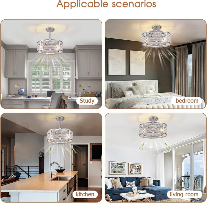 Caged Ceiling Fan with Light, Indoor Enclosed Ceiling Fan with remote Control, Crystal Modern Industrial Ceiling Fans for Living Room Bedroom Kitchen-7-ErisView