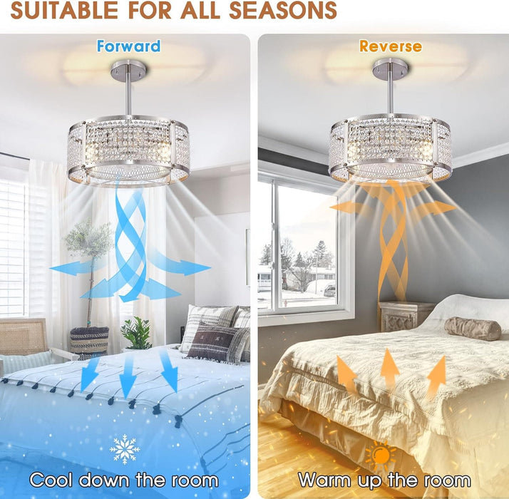 Caged Ceiling Fan with Light, Indoor Enclosed Ceiling Fan with remote Control, Crystal Modern Industrial Ceiling Fans for Living Room Bedroom Kitchen-9-ErisView