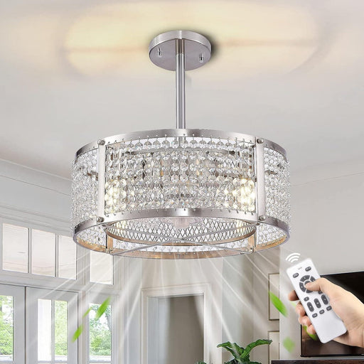 Caged Ceiling Fan with Light, Indoor Enclosed Ceiling Fan with remote Control, Crystal Modern Industrial Ceiling Fans for Living Room Bedroom Kitchen-1-ErisView