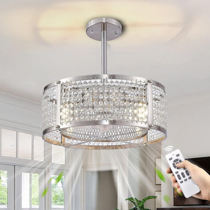 Caged Ceiling Fan with Light, Indoor Enclosed Ceiling Fan with remote Control, Crystal Modern Industrial Ceiling Fans for Living Room Bedroom Kitchen-1-ErisView