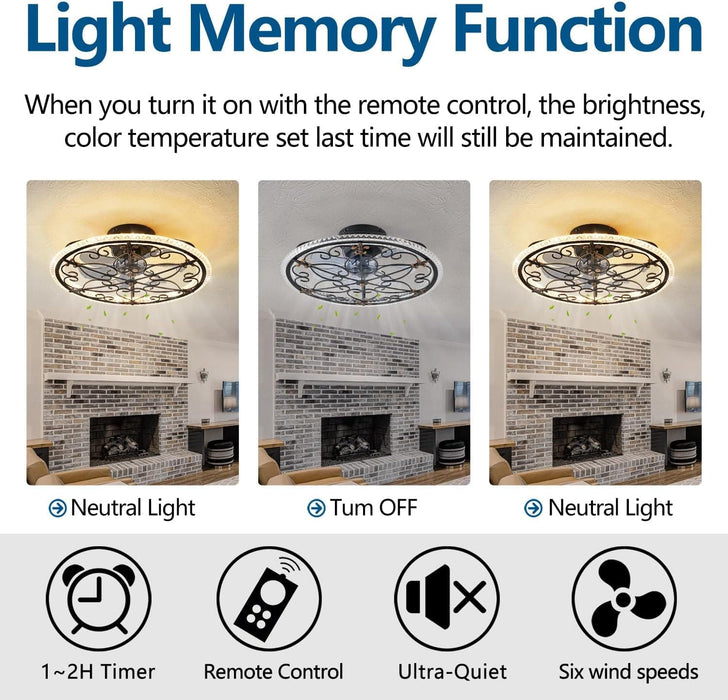 Caged Ceiling Fan with Light Remote Control, Farmhouse Industrial Retro Ceiling Fan with Light for Kitchen Bedroom Living Room-2-ErisView