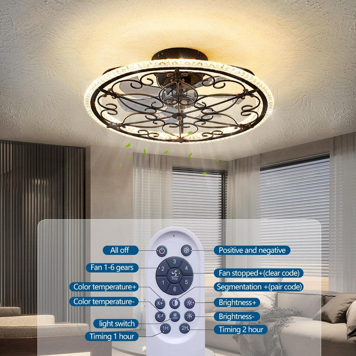 Caged Ceiling Fan with Light Remote Control, Farmhouse Industrial Retro Ceiling Fan with Light for Kitchen Bedroom Living Room-3-ErisView