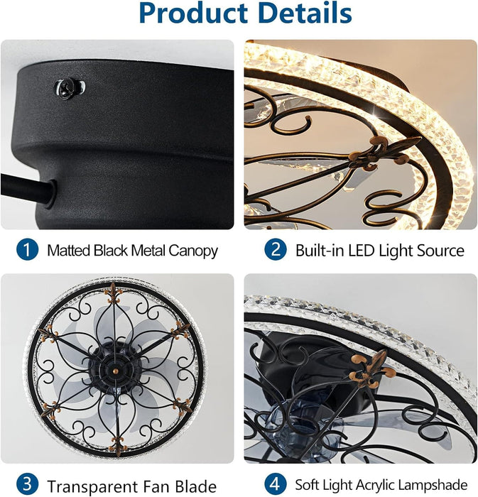 Caged Ceiling Fan with Light Remote Control, Farmhouse Industrial Retro Ceiling Fan with Light for Kitchen Bedroom Living Room-4-ErisView