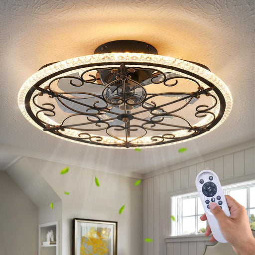 Caged Ceiling Fan with Light Remote Control, Farmhouse Industrial Retro Ceiling Fan with Light for Kitchen Bedroom Living Room-1-ErisView