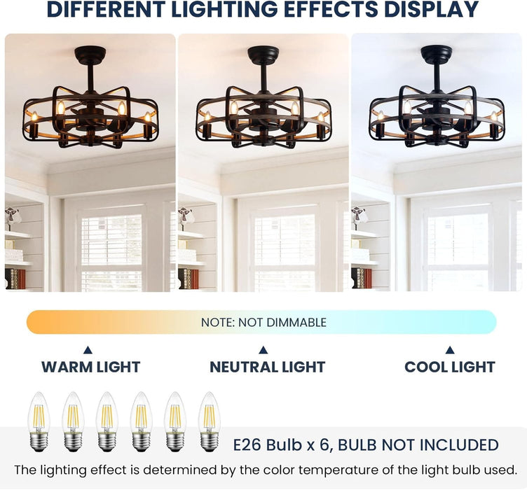 Caged Ceiling Fan with Light Remote, Vintage Industrial Ceiling Fans Fandelier for Bedroom, Bladeless Ceiling Fans Chandelier for Living Room Dining Room-4-ErisView