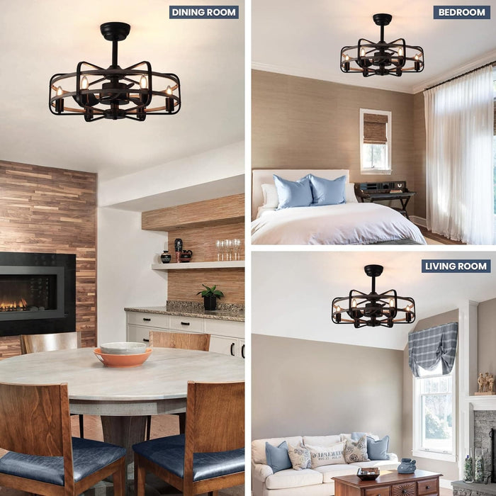 Caged Ceiling Fan with Light Remote, Vintage Industrial Ceiling Fans Fandelier for Bedroom, Bladeless Ceiling Fans Chandelier for Living Room Dining Room-8-ErisView