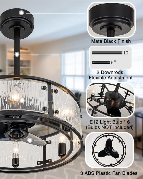 Caged Ceiling Fan with Light and Remote, Black Ceiling Fan Light Fixture, Farmhouse Modern Rustic Ceiling Fans with Lights for Bedroom Living Room-2-ErisView