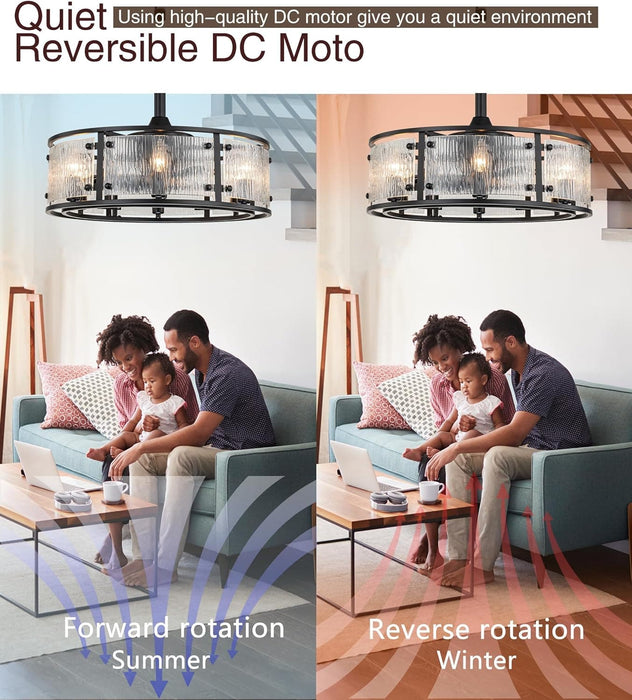 Caged Ceiling Fan with Light and Remote, Black Ceiling Fan Light Fixture, Farmhouse Modern Rustic Ceiling Fans with Lights for Bedroom Living Room-5-ErisView