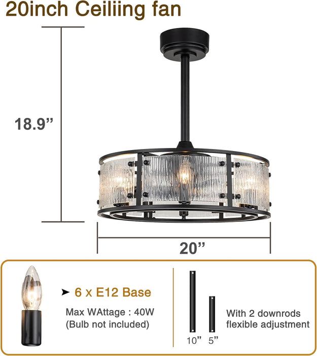 Caged Ceiling Fan with Light and Remote, Black Ceiling Fan Light Fixture, Farmhouse Modern Rustic Ceiling Fans with Lights for Bedroom Living Room-7-ErisView