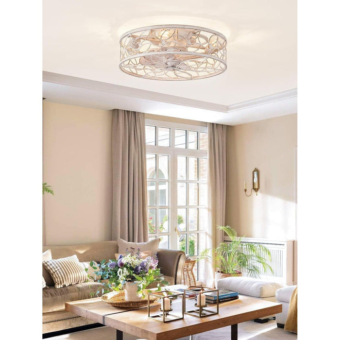 Caged Ceiling Fan with Lights, White Flush Mount Remote Control Fan, Small Low Profile Bladeless Ceiling Fan Light Fixture for Bedroom Kitchen Dining Room -7-ErisView