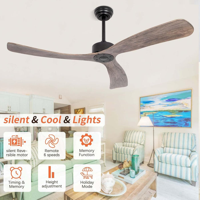 Ceiling Fan NO Light, Farmhouse Reversible Wood Fans,3 Blade Ceiling Fan, Vaulted Ceiling Fan-5-ErisView