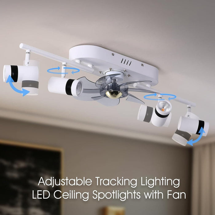 Ceiling Fan with Lights, White Ceiling Fan with LED Track Lighting, Ceiling Fan with Spotlights for Living Room Kitchen-2-ErisView