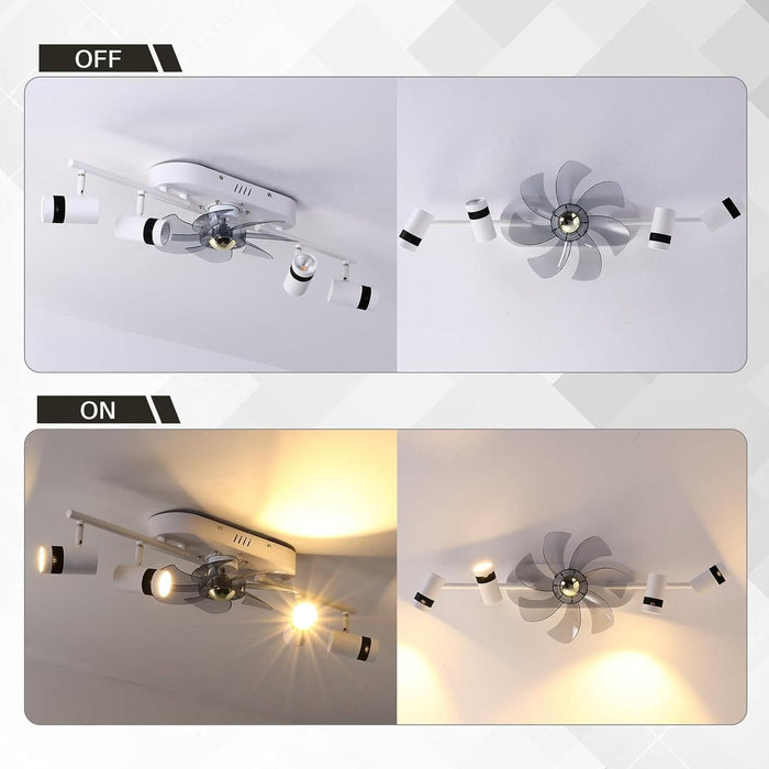 Ceiling Fan with Lights, White Ceiling Fan with LED Track Lighting, Ceiling Fan with Spotlights for Living Room Kitchen-5-ErisView