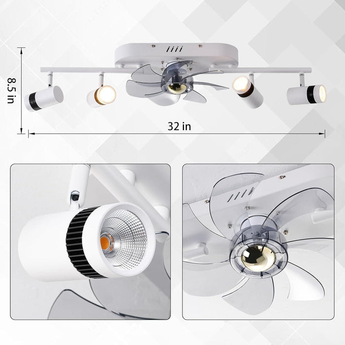 Ceiling Fan with Lights, White Ceiling Fan with LED Track Lighting, Ceiling Fan with Spotlights for Living Room Kitchen-6-ErisView