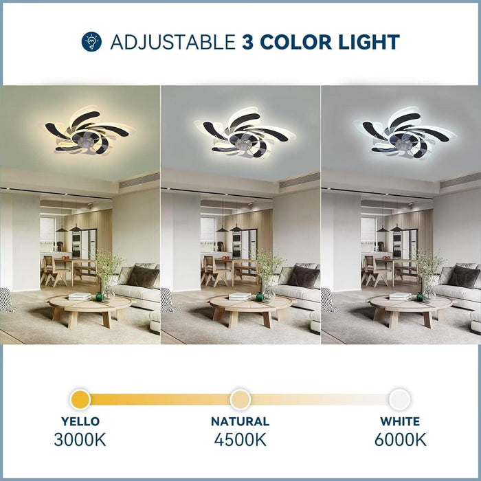 Ceiling Fan with Low Profile Light, Flush Mount Ceiling Fan with Light, Dimmable Fandelier for Bedroom -5-ErisView