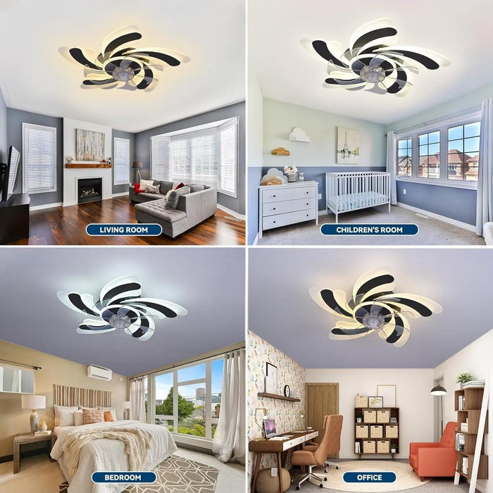 Ceiling Fan with Low Profile Light, Flush Mount Ceiling Fan with Light, Dimmable Fandelier for Bedroom -6-ErisView