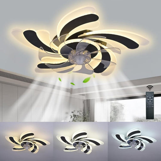 Ceiling Fan with Low Profile Light, Flush Mount Ceiling Fan with Light, Dimmable Fandelier for Bedroom -1-ErisView
