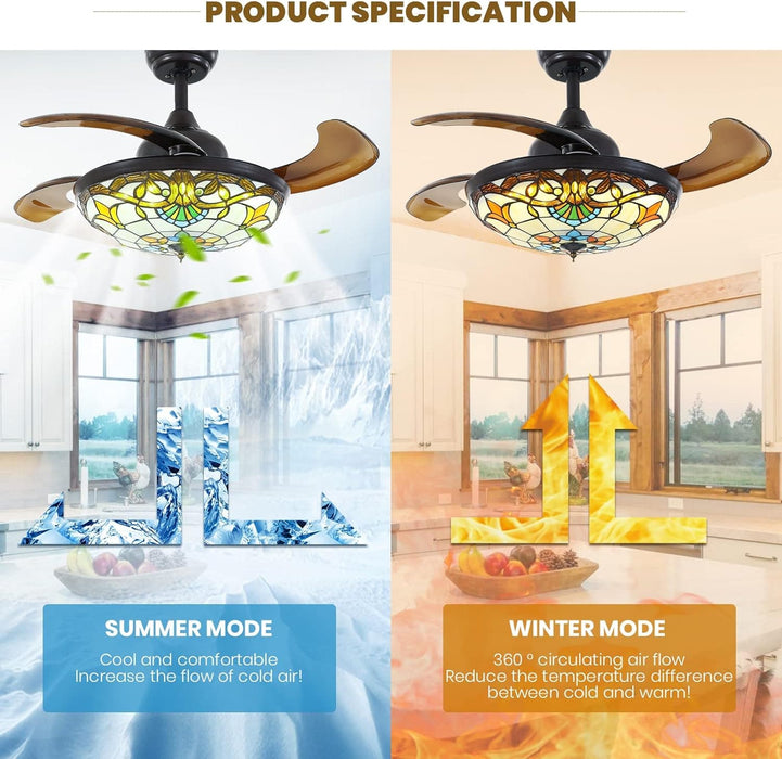 Ceiling Fan with Remote APP Control, Retractable Invisible Ceiling Fandelier for Bedroom Dining Living Room-2-ErisView